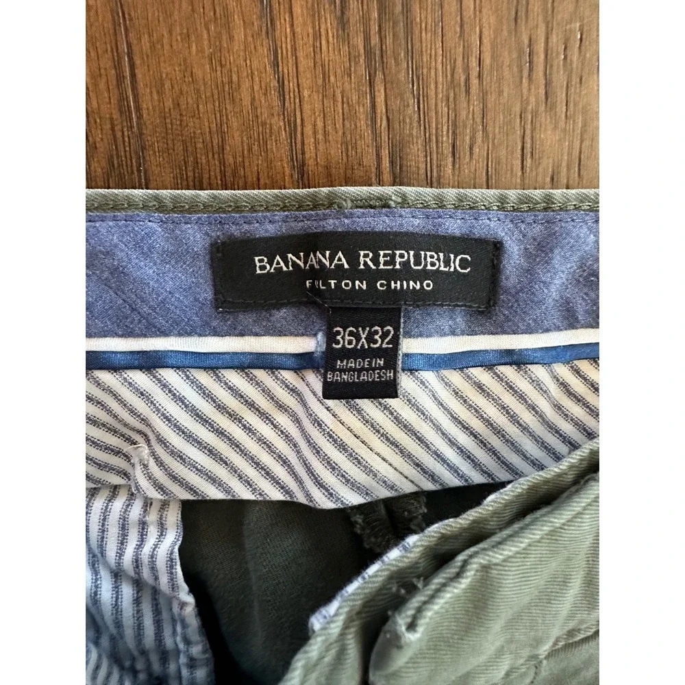 Banana Republic Fulton Chino Pants Mens 36x32 Olive Green Slim Fit Cotton